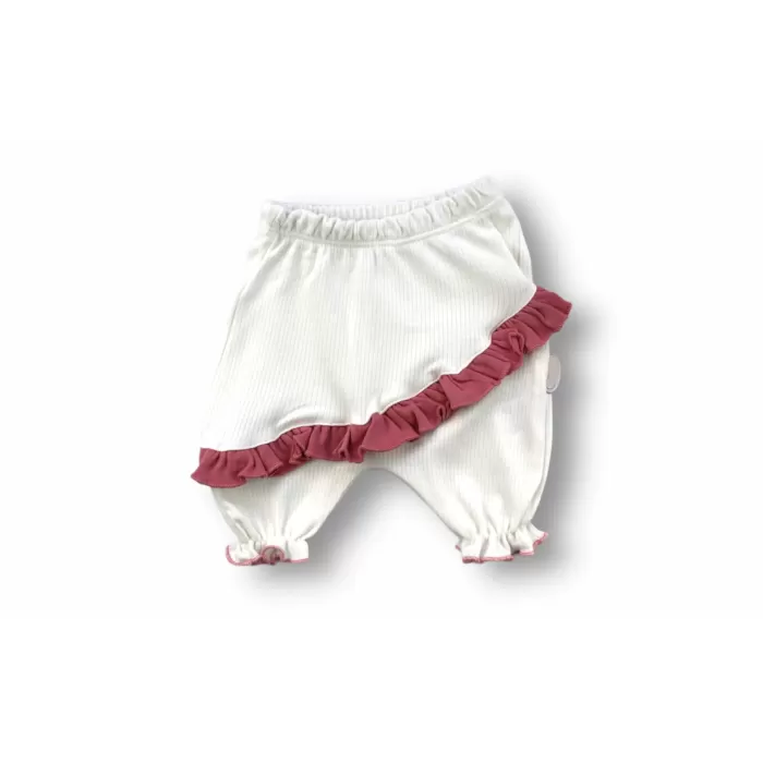 Çiçek Nakışlı Roman Şalvar Bandanalı Kısa Kollu Sweat 3lü Kız Bebek Takımı Nar Çiçeği