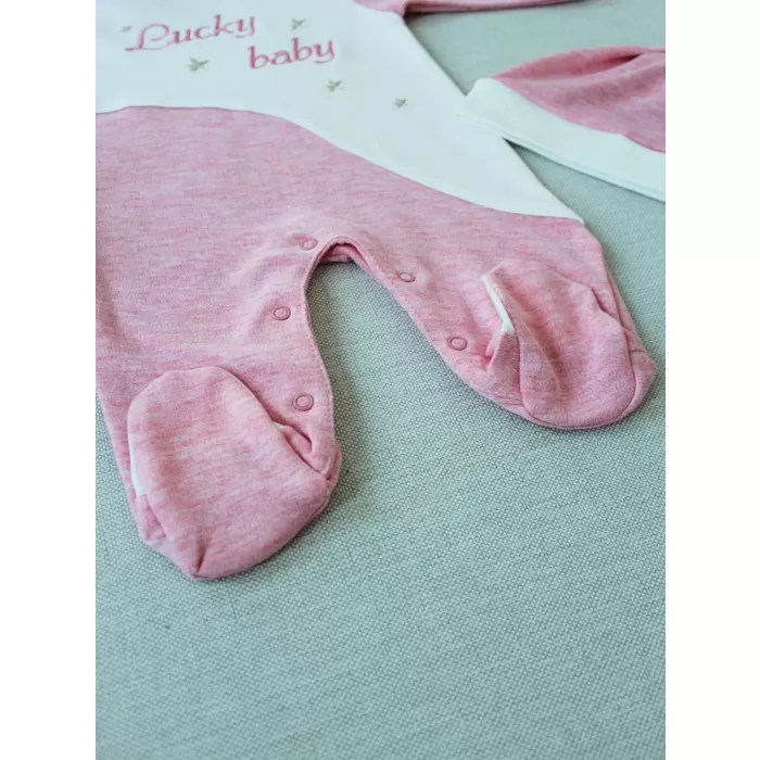 Lucky   Nakışlı Es Çizgi Boy Şapkalı Kız Bebek Tulumu Pembe