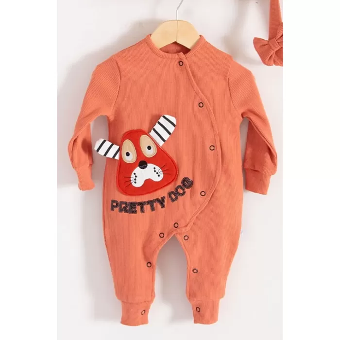 Pretty Dog Nakışlı Bandanalı % 100 Pamuk Kız Bebek Tulumu