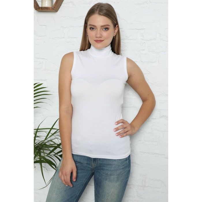 Moda Çizgi Bayan Sıfır Kol Yarım Balıkçı Yaka Body 262B