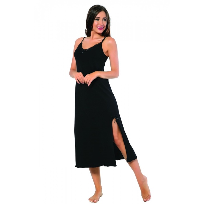 Moda Çizgi Bayan İp Askılı Uzun Gecelik 901