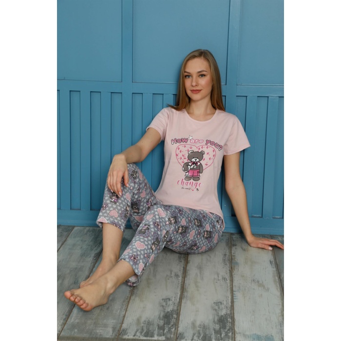 Moda Çizgi Kadın Pamuk Pijama Takım  02P