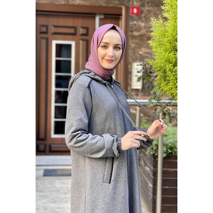 Kapşonlu Tesettür Kap Antrasit