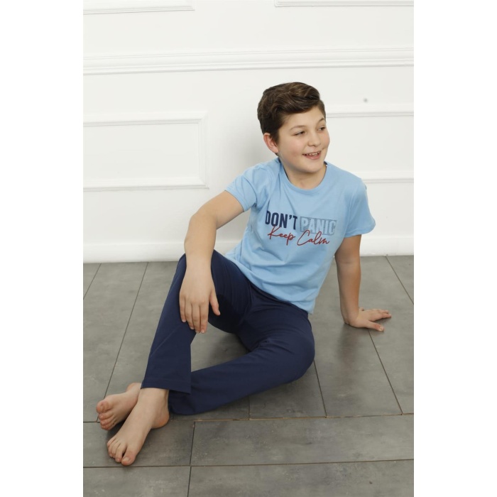 Moda Çizgi Erkek Çocuk Pamuk Kısa Kollu Pijama Takımı 20380
