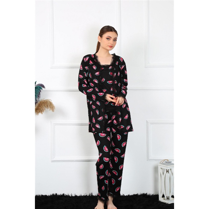Moda Çizgi Kadın 3lü Sabahlık Takım  07