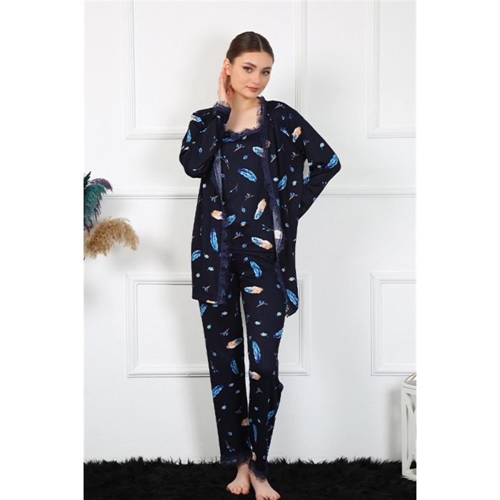 Moda Çizgi Kadın 3lü Sabahlık Takım  05