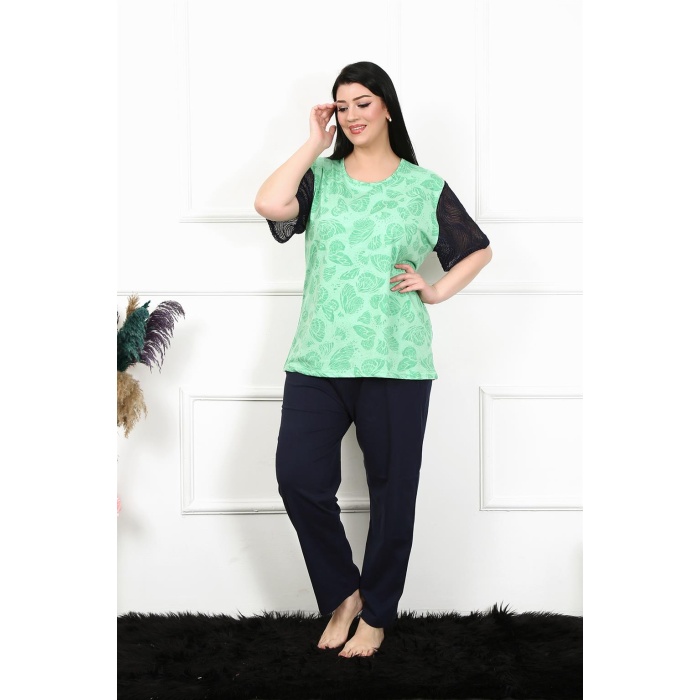 Moda Çizgi Kadın 5XL-6XL-7XL-8XL Büyük Beden Kısa Kol Pijama Takım 75004