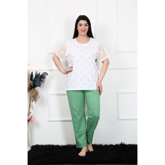 Moda Çizgi Kadın 5XL-6XL-7XL-8XL Büyük Beden Kısa Kol Pijama Takım 75001