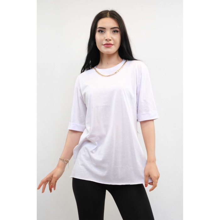 Moda Çizgi Zincir Aksesuarlı Tshirt Beyaz