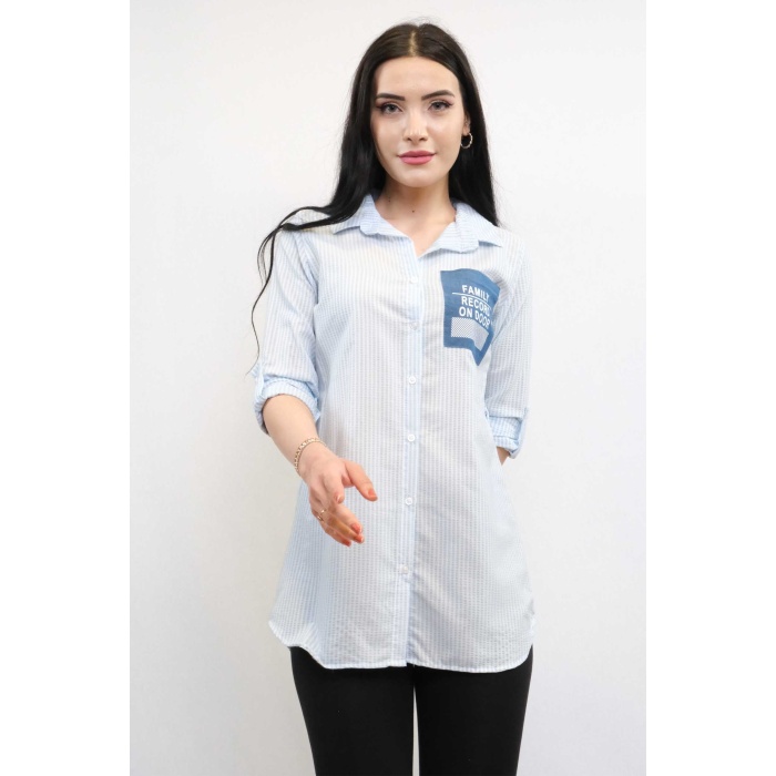 Moda Çizgi Gofre Gömlek Mavi