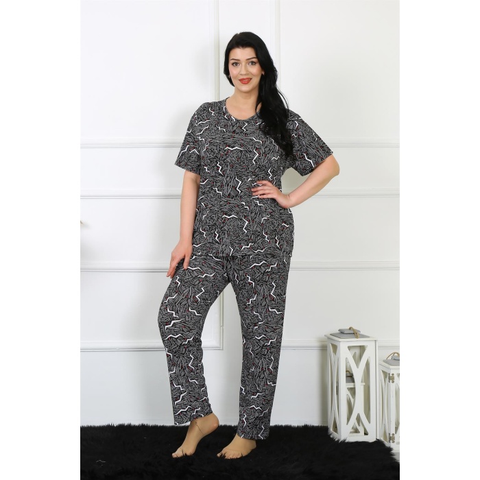 Moda Çizgi Kadın 5XL-6XL-7XL-8XL Büyük Beden Kısa Kol Pijama Takım 75011