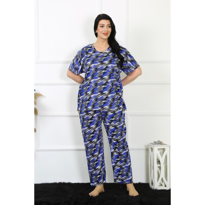 Moda Çizgi Kadın 5XL-6XL-7XL-8XL Büyük Beden Kısa Kol Pijama Takım 75010