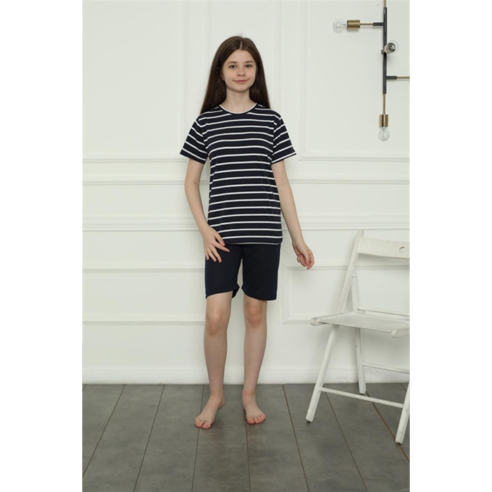 Moda Çizgi Kız Çocuk Penye Şortlu Pijama Takım  07
