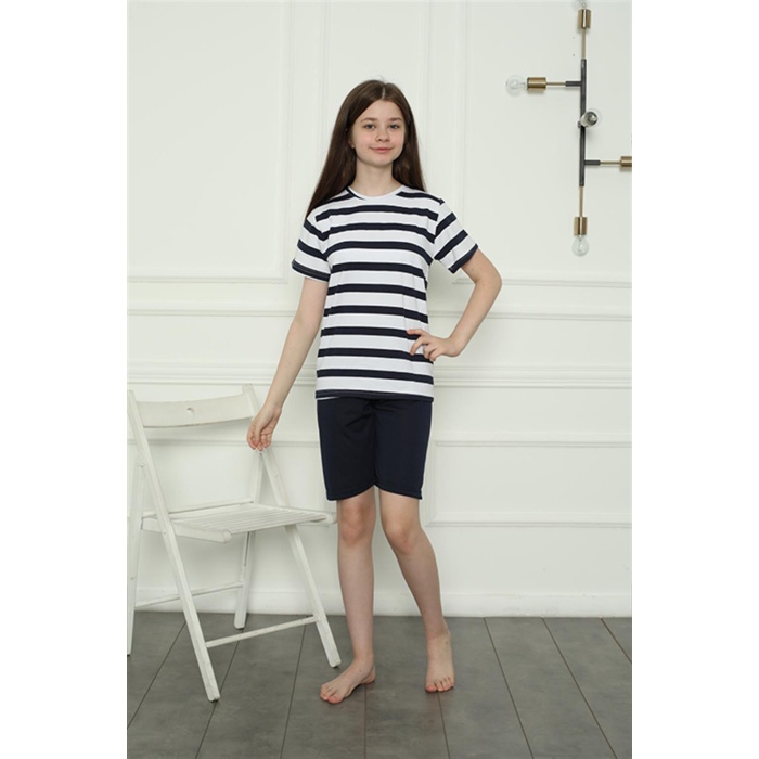 Moda Çizgi Kız Çocuk Penye Şortlu Pijama Takım  06