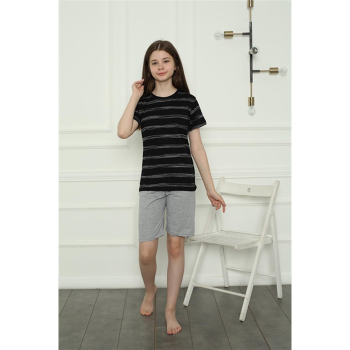 Moda Çizgi Kız Çocuk Penye Şortlu Pijama Takım  05