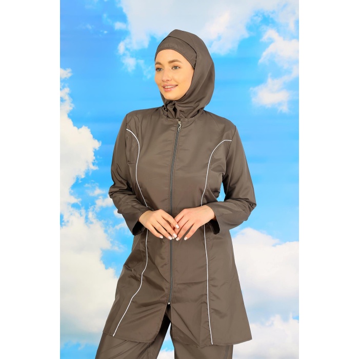 Moda Çizgi Kadın Tam Tesettür Füme Mayo 31060