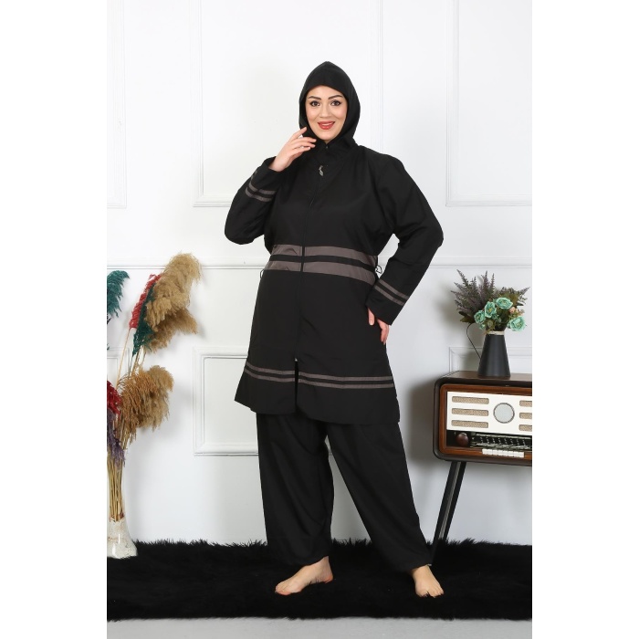 Moda Çizgi Büyük Beden Tesettür Mayo 7XL-8XL-9XL-10XL Siyah 55010
