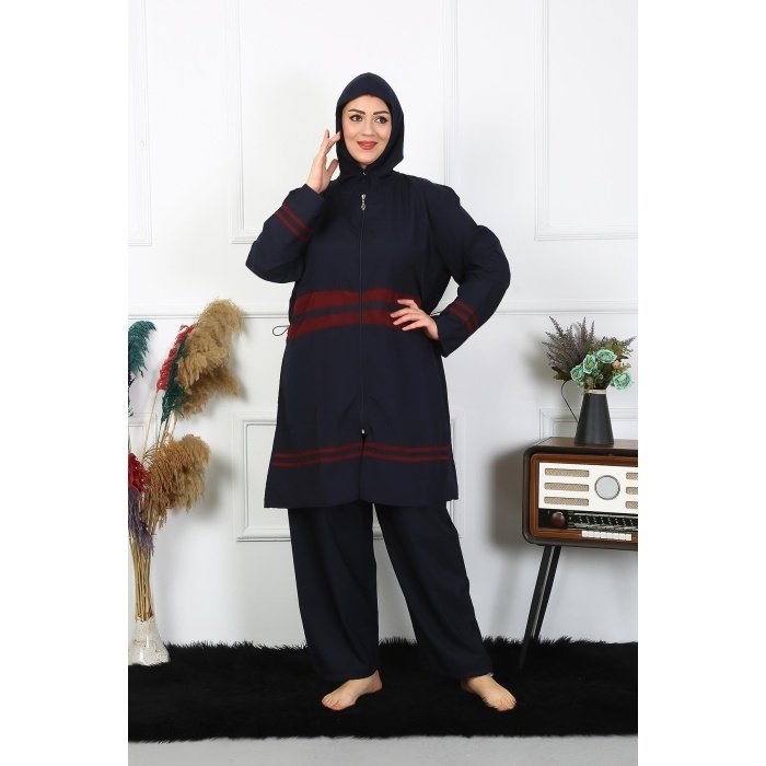 Moda Çizgi Büyük Beden Tesettür Mayo 7XL-8XL-9XL-10XL Lacivert 55010
