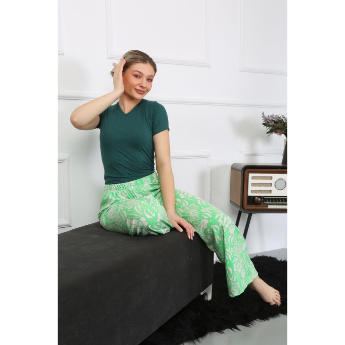 Moda Çizgi Kadın Bol Paça Penye Alt Üst Takım 5503
