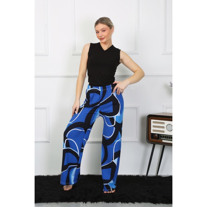 Moda Çizgi Kadın Bol Paça Penye Saks Alt Üst Takım 5502