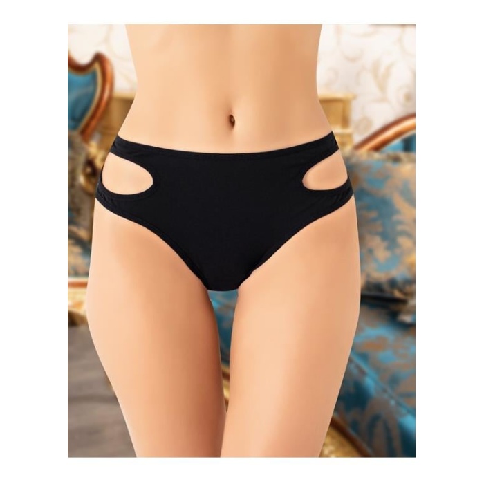 Moda Çizgi Kadın Fantezi Siyah Tanga Külot 8026