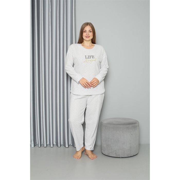 Moda Çizgi Welsoft Polar Kadın Büyük Beden Pijama Takımı 808050