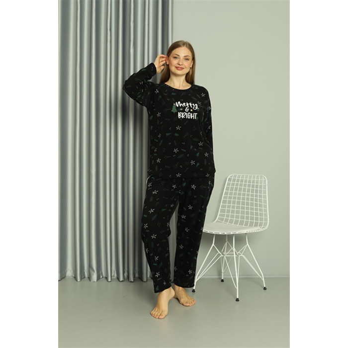 Moda Çizgi Welsoft Polar Kadın Büyük Beden Pijama Takımı 808043
