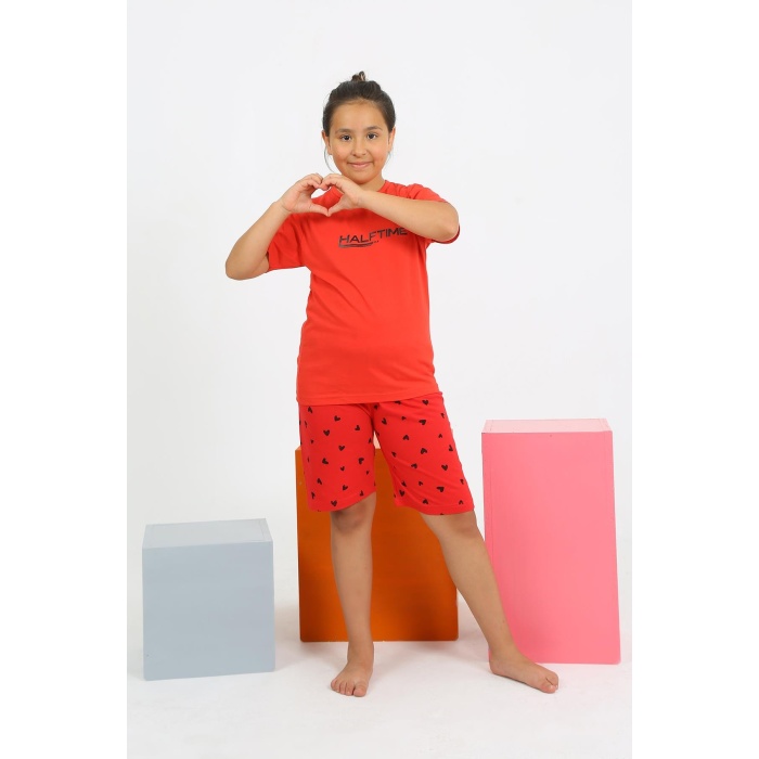 Moda Çizgi Kız Çocuk Şortlu Kısa Kol Penye Pijama Takım  31
