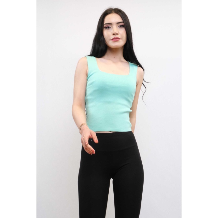 Moda Çizgi Triko Atlet Mint