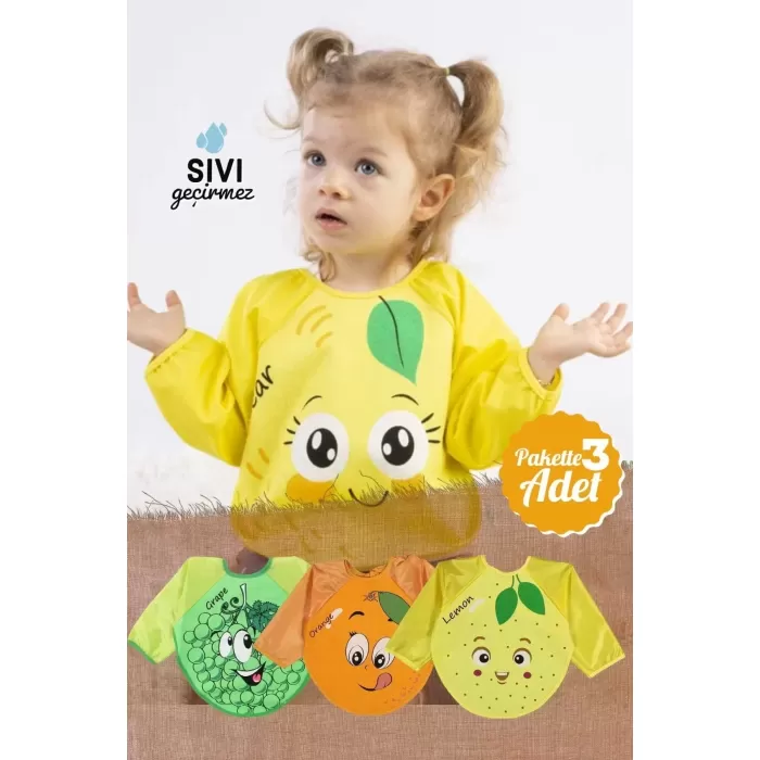 3 ADET GİYİLEBİLİR MEYVE DESENLİ KOLLU ÖNLÜK