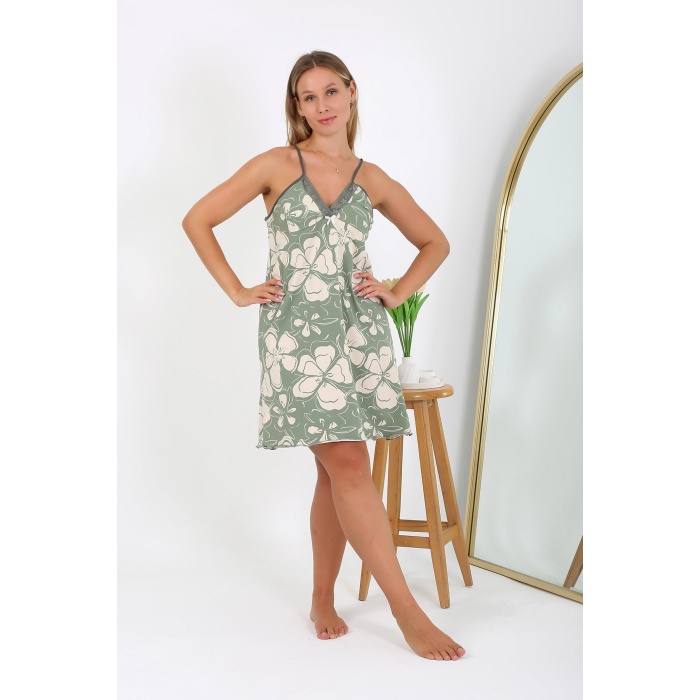 Moda Çizgi Kadın Büyük Beden İp Askılı Gecelik 98515