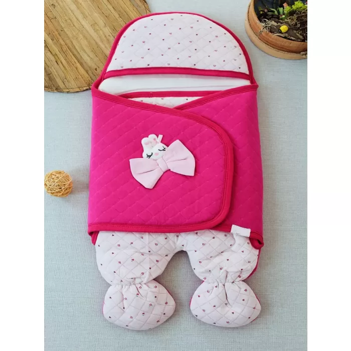 Yenidoğan Açılır Kucaklı Fiyonk Det aklı Kız Bebek Kundak Pembe