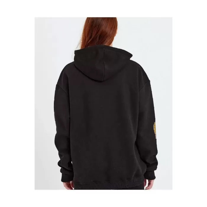 Kadın Baskılı Kapüşonlu Sweatshirt - Siyah