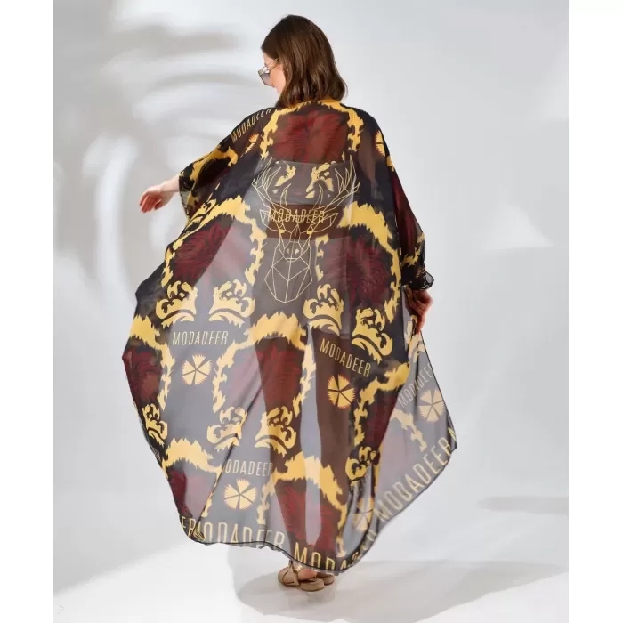 Kadın Rahat Kesim Kemerli Şifon Kimono - Kahve