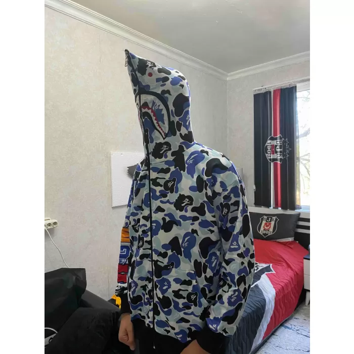 Unisex Pubg Bape x Shark Hoodie - Gri