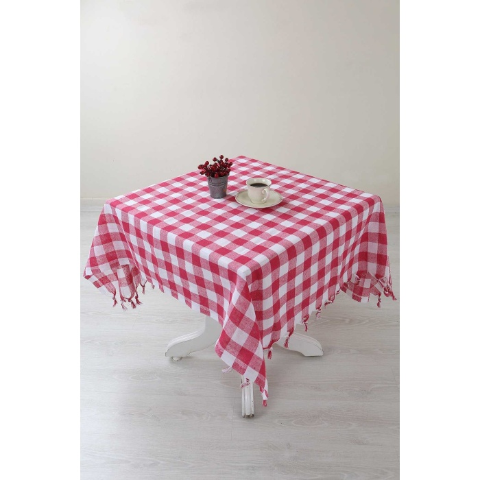 Kareli Saçaklı Kırmızı Masa/piknik/sofra Örtüsü  x  Cm