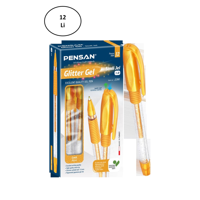 Pensan Glitter Simli Jel Kalem 1 Mm Altın 12li