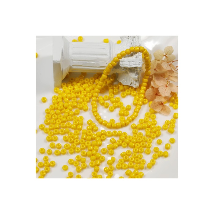 Sarı Renk 4 mm Yaklaşık 220 adet/20 gram Cam Boncuk Oya Yazma Bileklik ve Kolye