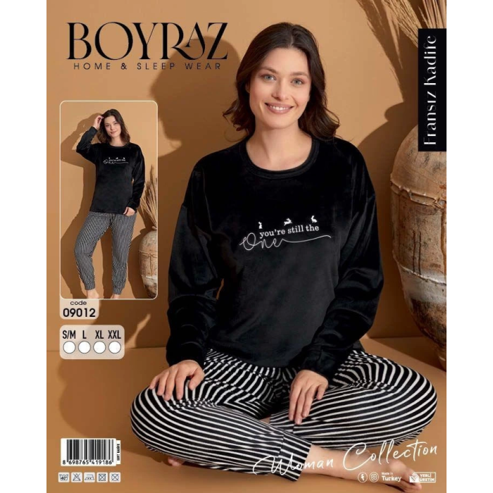 Boyraz 09012 Bayan Desenli Fransız Kadife Pijama Takımı