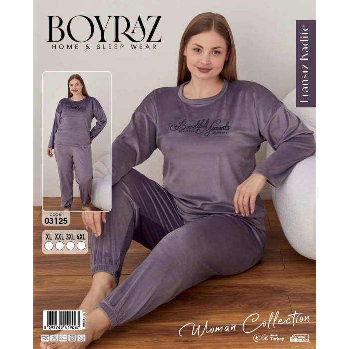 Boyraz 03125 Bayan Battal Fransız Kadife Pijama Takımı
