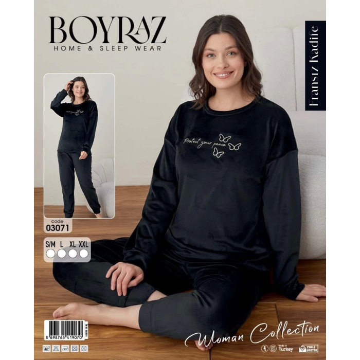 Boyraz 03071 Bayan Fransız Kadife Pijama Takımı
