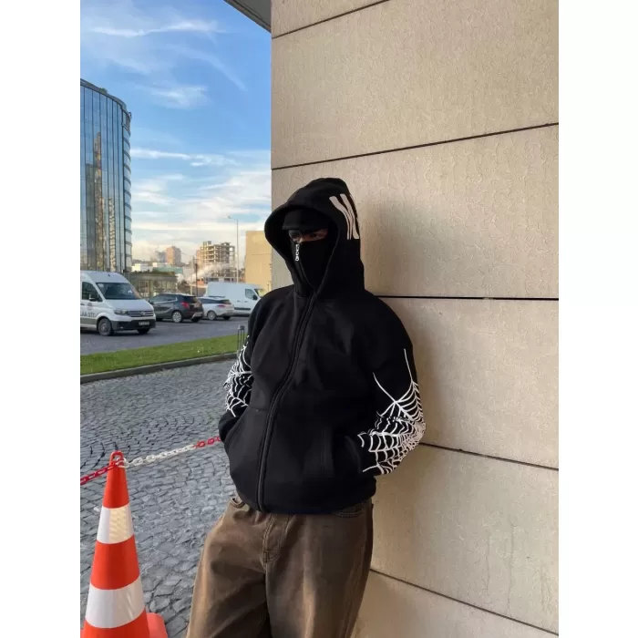Samuray  kapüşonlu ZIP Fermuarlı kapüşonlu SweatShirt - Siyah