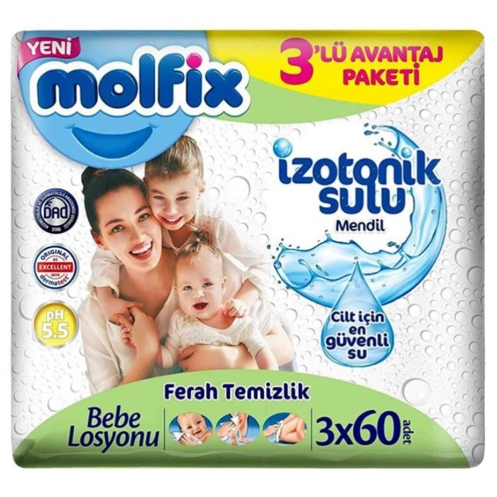 Molfix İzotonik Sulu Ferah Temizlik Islak Havlu Mendil 3lü   Yaprak