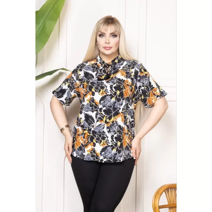 Bebe yaka püskül Detaylı Bluz - Desenli