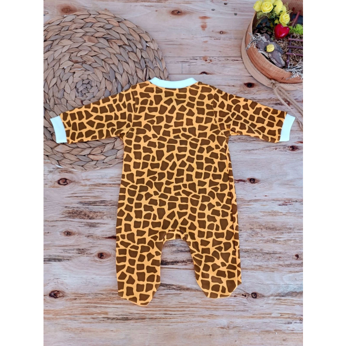 0-3 3-6 Ay Boy Fermuar Zürafa Nakışlı Kız Erkek Bebek Tulum Sarı