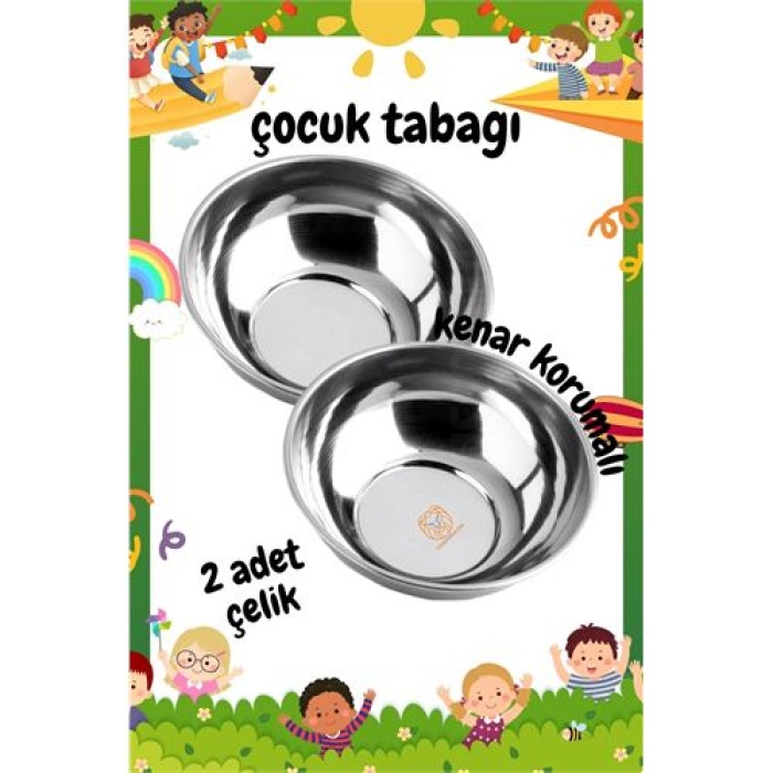 ModaCar Derin Çocuk Tabağı Güvenli Kenarlı Çelik 2 Adet 16 cm
