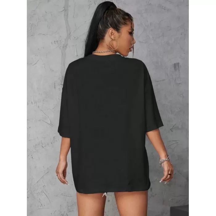 Kadın Baskılı Oversize T-shirt - Siyah