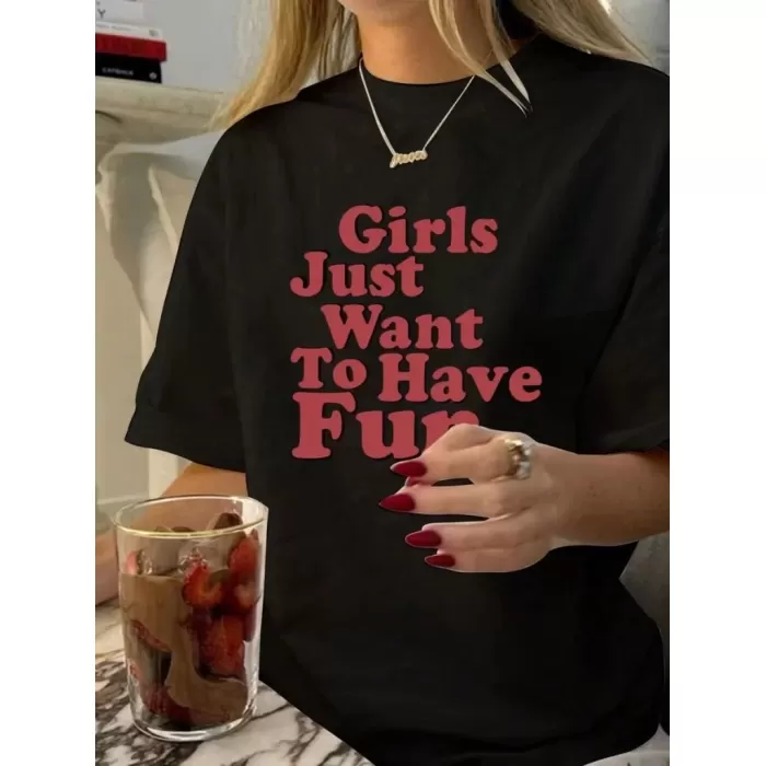 Kadın Baskılı Oversize T-shirt - Siyah