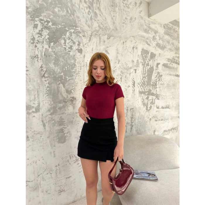 Kısa Kol Badi Bluz - Bordo