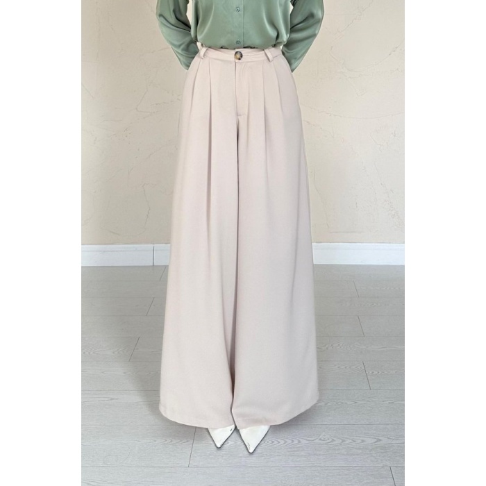 Bej Pileli Comfort Pantolon